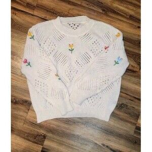 Womens Sweater 0XL Embroidered Floral Pointelle Feminine Breathable Lightweight
